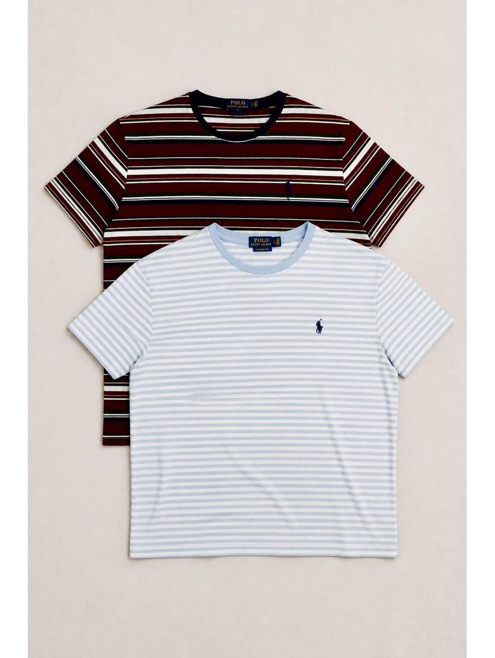 Polo Ralph Lauren Classic Fit Striped Crewneck T-Shirt Embroidered Pony Emblem.